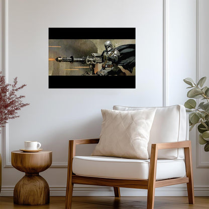 The Mandalorian TV Series Poster | Din Djarin Firing a Heavy Blaster - Movies & TV Poster
