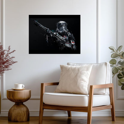 Armored Sci-Fi Soldier Art Poster | Futuristic Rifle Illustration - Graphic & Art Poster