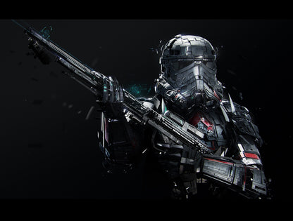 Armored Sci-Fi Soldier Art Poster | Futuristic Rifle Illustration - Graphic & Art Poster