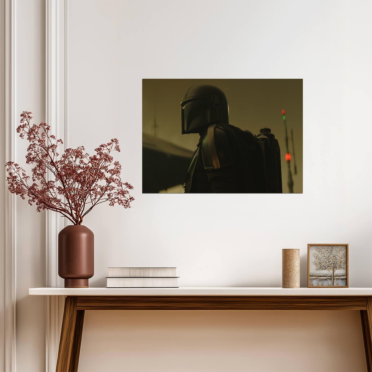 The Mandalorian TV Series Poster | Din Djarin Helmet in Green Shadow - Movies & TV Poster