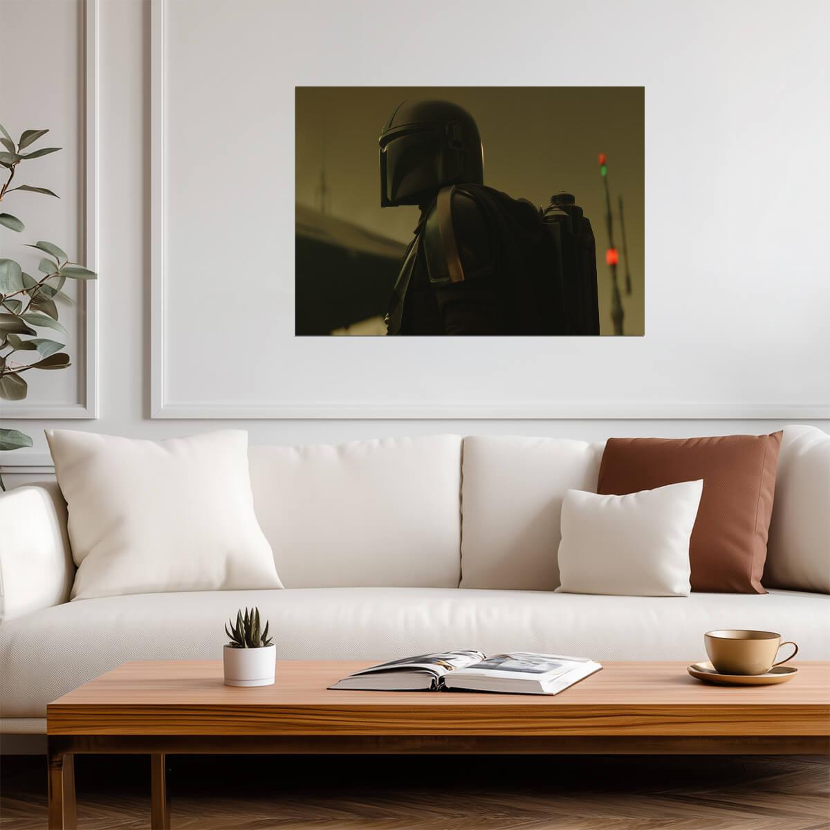 The Mandalorian TV Series Poster | Din Djarin Helmet in Green Shadow - Movies & TV Poster