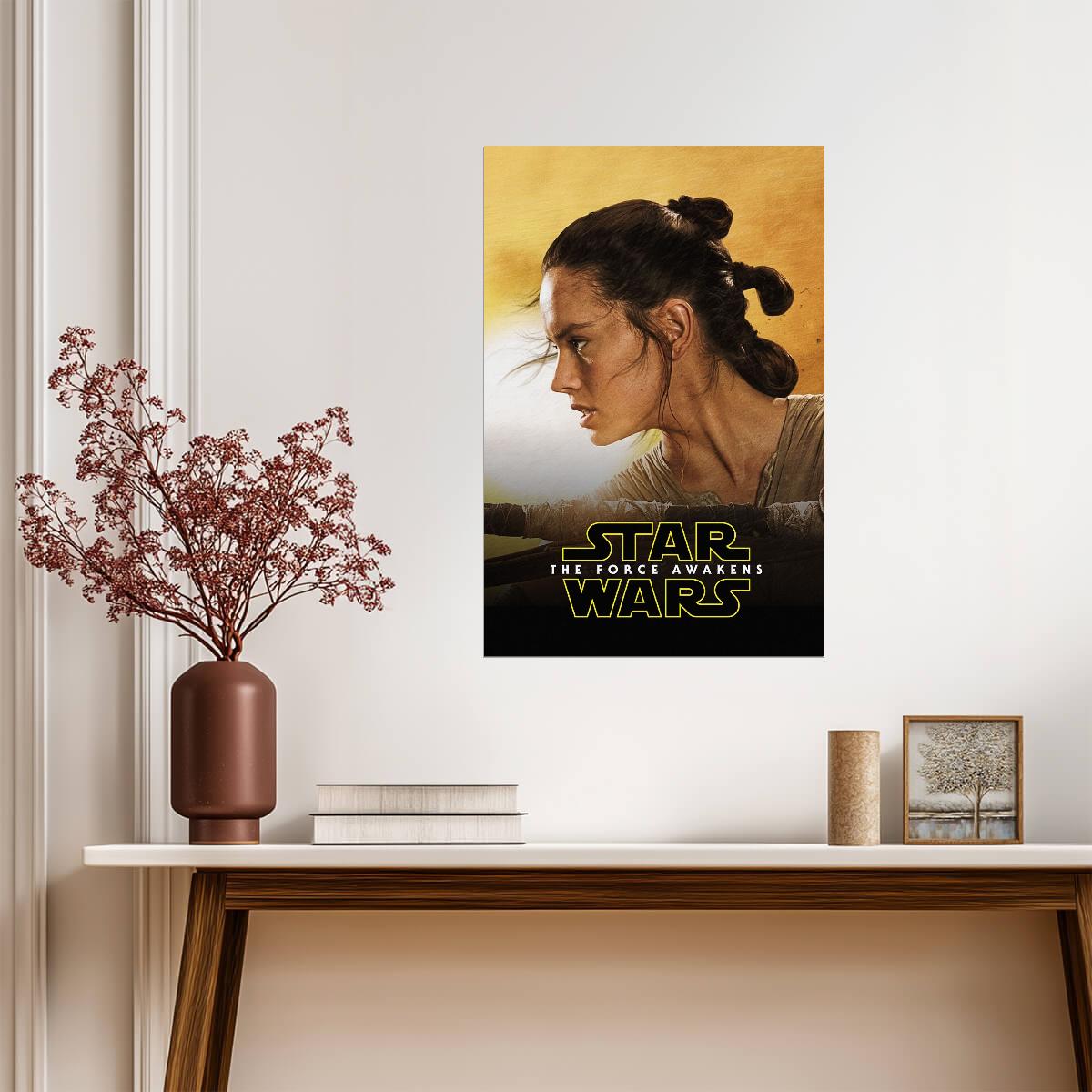 Star Wars The Force Awakens Movie Poster | Rey Profile in Desert Light - Movies & TV Poster