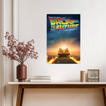 Back to the Future Movie Poster | DeLorean Leaving Twin Fire Tracks - Movies & TV Poster