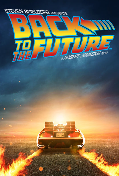 Back to the Future Movie Poster | DeLorean Leaving Twin Fire Tracks - Movies & TV Poster