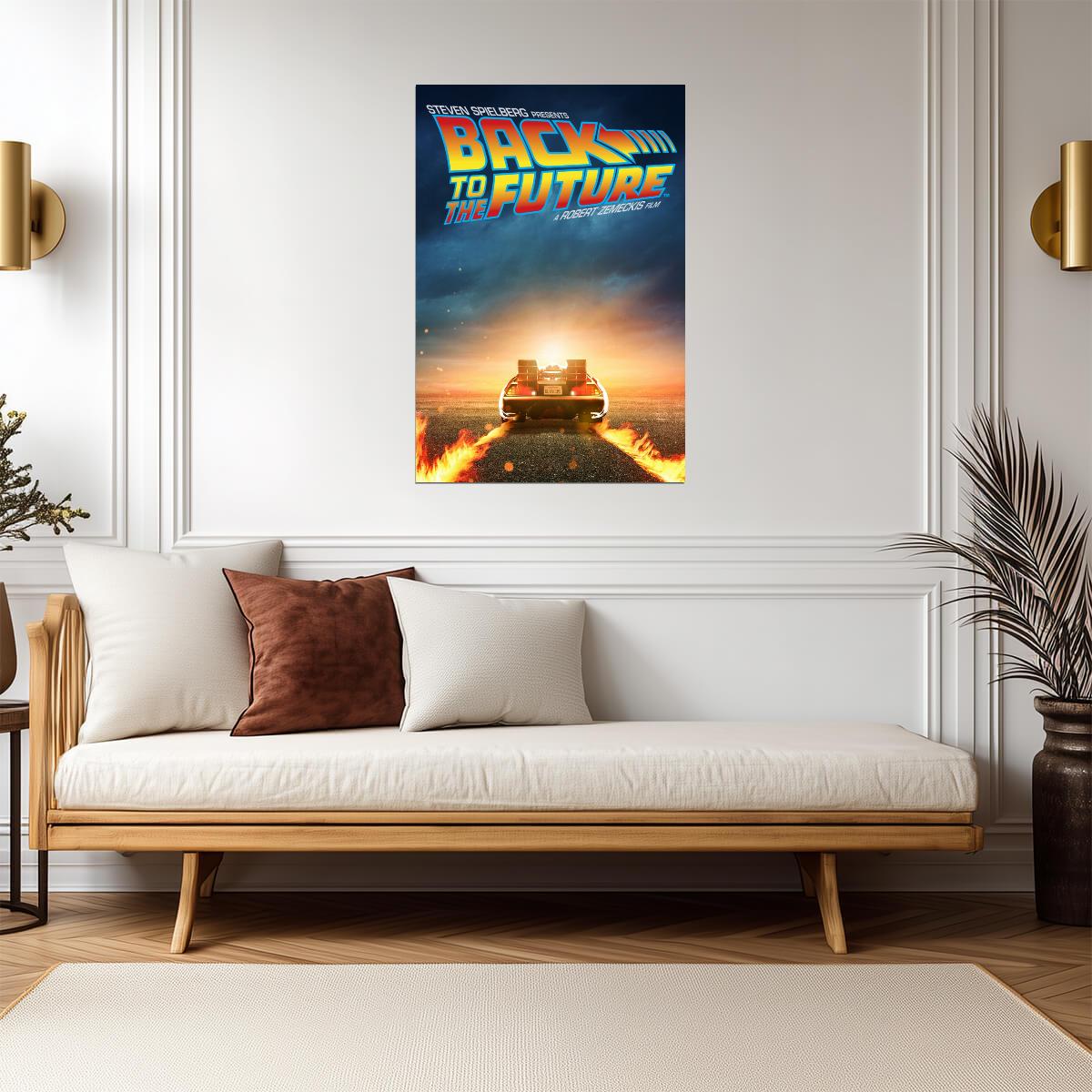 Back to the Future Movie Poster | DeLorean Leaving Twin Fire Tracks - Movies & TV Poster