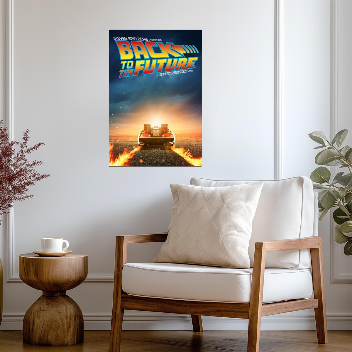 Back to the Future Movie Poster | DeLorean Leaving Twin Fire Tracks - Movies & TV Poster