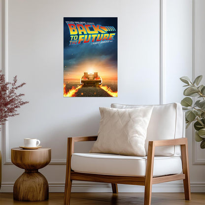 Back to the Future Movie Poster | DeLorean Leaving Twin Fire Tracks - Movies & TV Poster