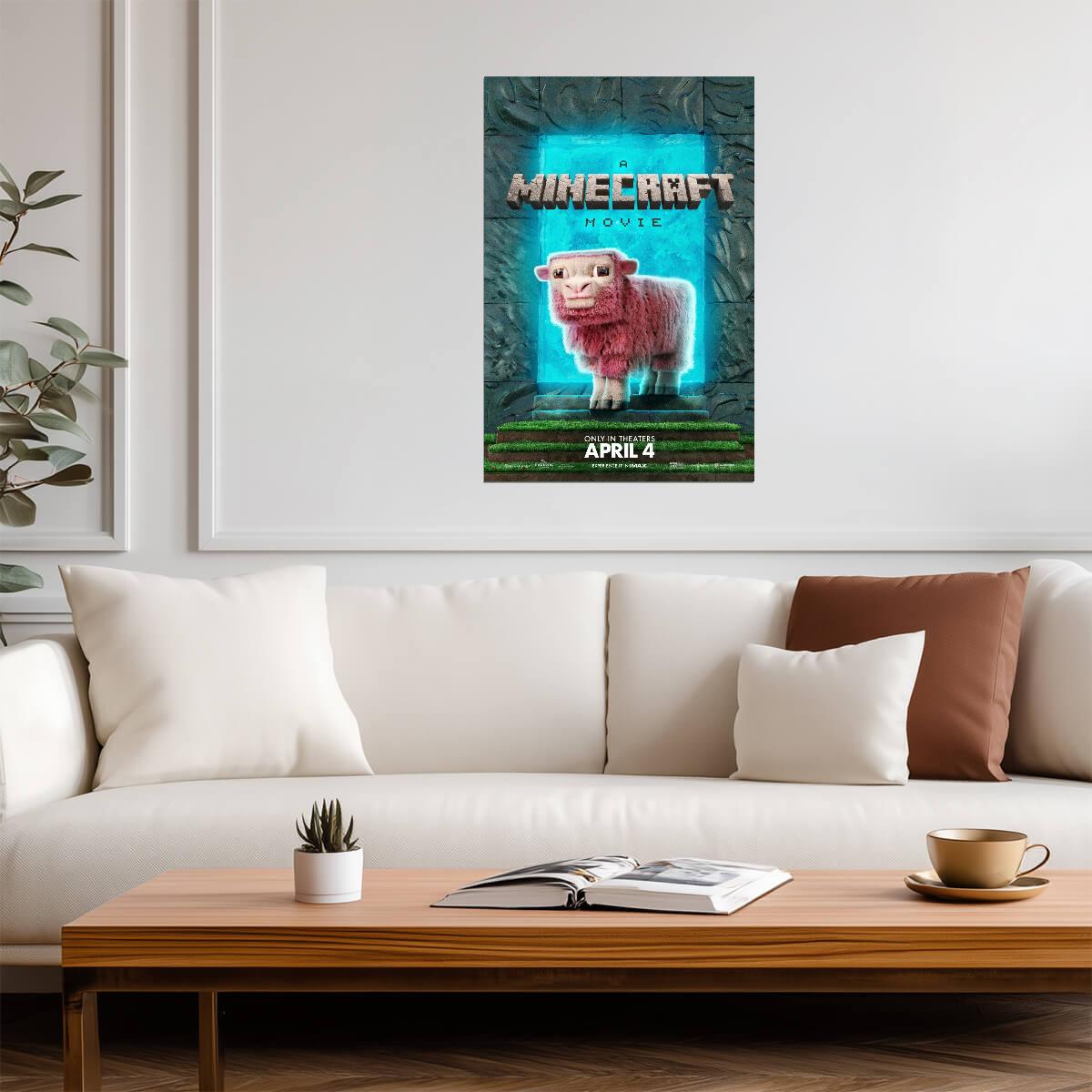 A Minecraft Movie Pink Sheep Poster | Blue Portal Movie Print - Movies & TV Poster