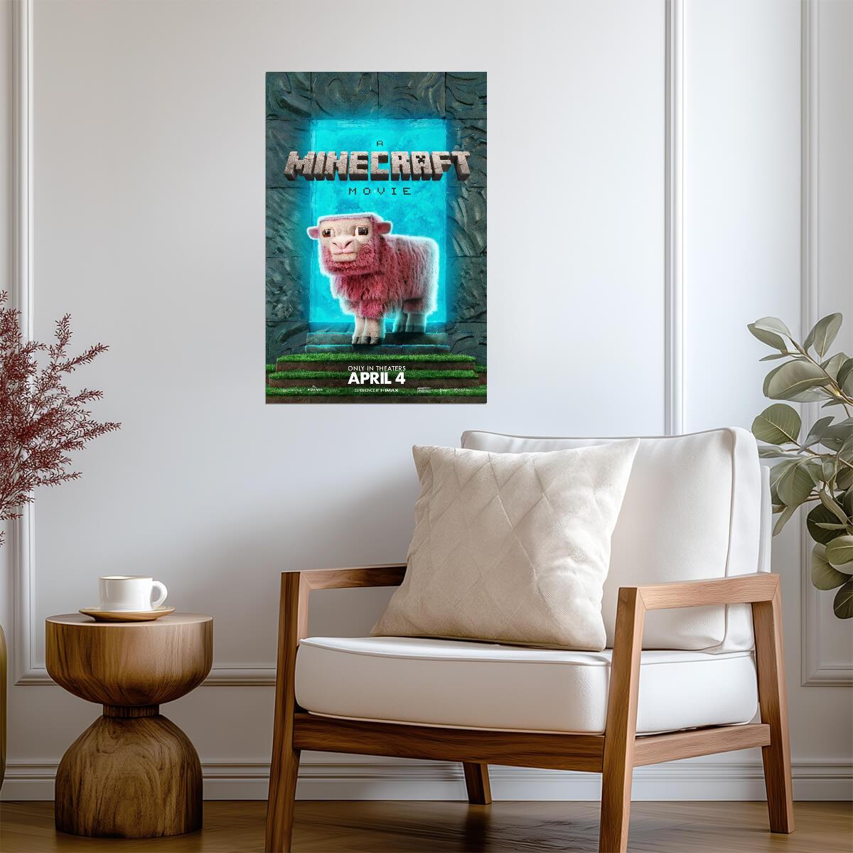 A Minecraft Movie Pink Sheep Poster | Blue Portal Movie Print - Movies & TV Poster