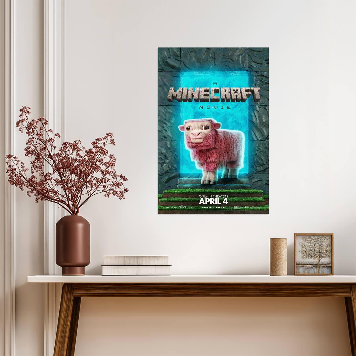 A Minecraft Movie Pink Sheep Poster | Blue Portal Movie Print - Movies & TV Poster