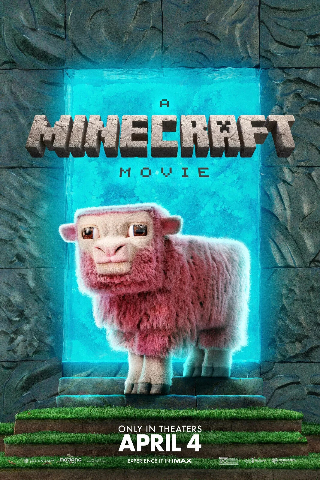 A Minecraft Movie Pink Sheep Poster | Blue Portal Movie Print - Movies & TV Poster