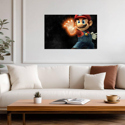 Super Mario Poster | Mario Holding a Glowing Fireball - Video Games Poster