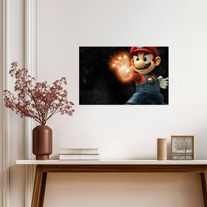 Super Mario Poster | Mario Holding a Glowing Fireball - Video Games Poster