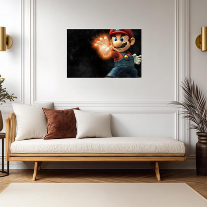 Super Mario Poster | Mario Holding a Glowing Fireball - Video Games Poster