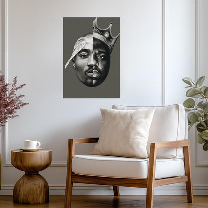 Tupac and Biggie Split Portrait Poster | Hip Hop Art Print - Music Poster