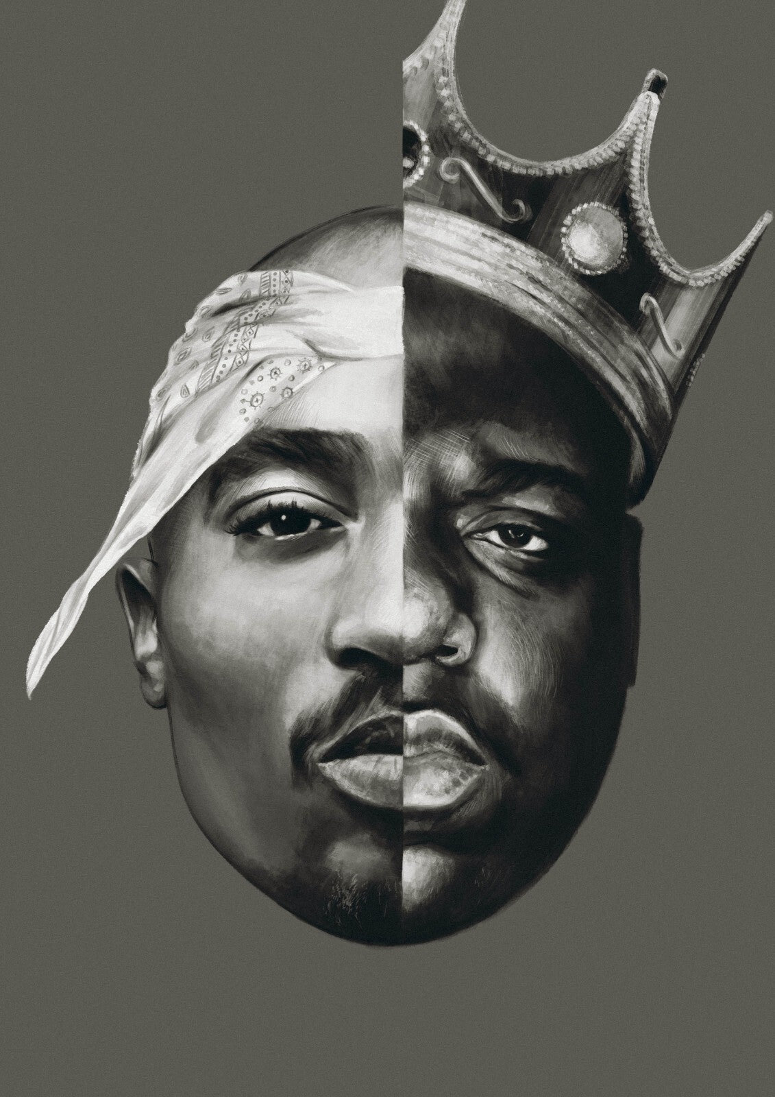 Tupac and Biggie Split Portrait Poster | Hip Hop Art Print - Music Poster