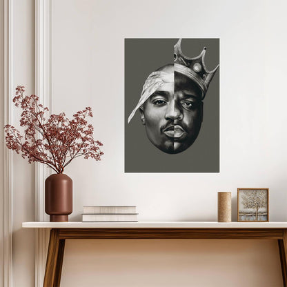 Tupac and Biggie Split Portrait Poster | Hip Hop Art Print - Music Poster
