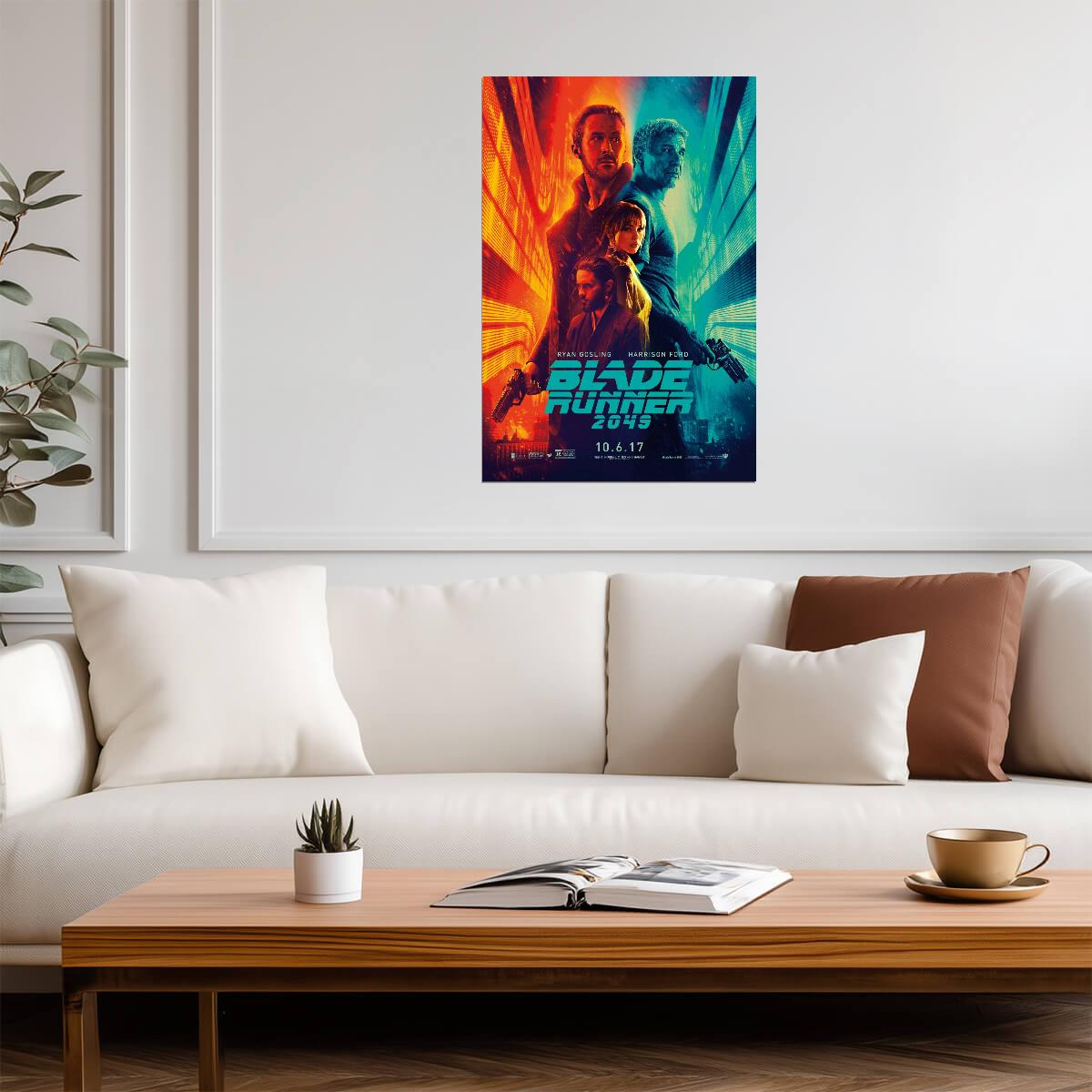 Blade Runner 2049 Movie Poster | Illustrated Cast in Orange and Teal Light - Movies & TV Poster
