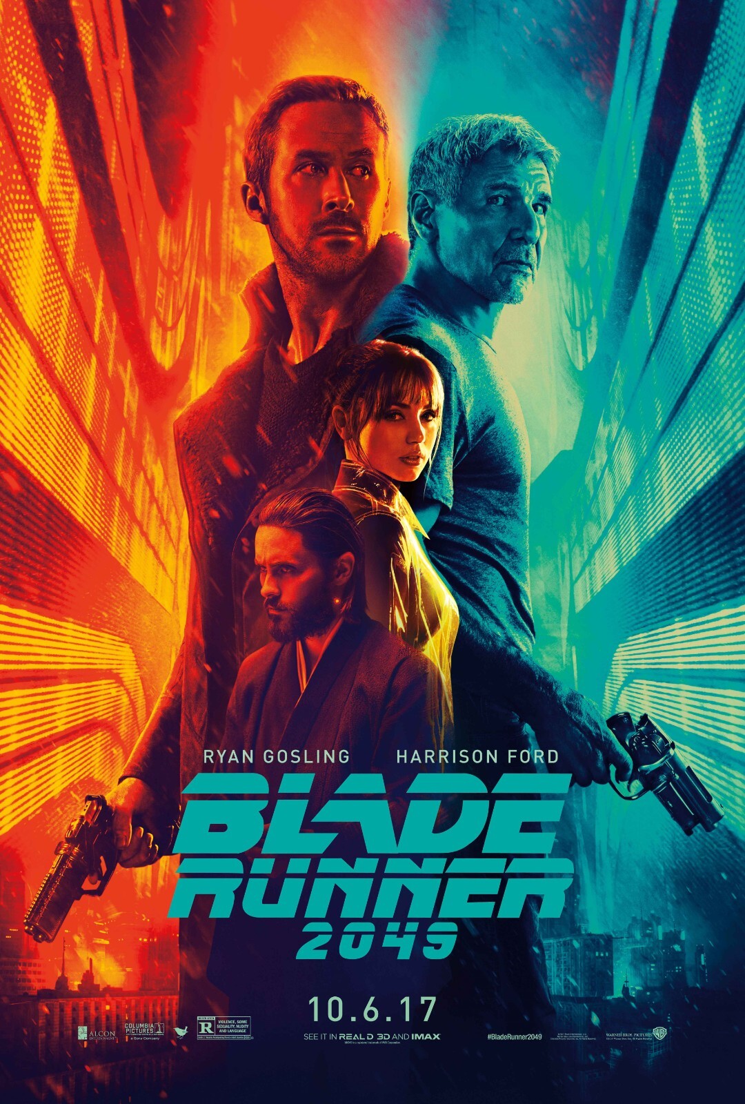 Blade Runner 2049 Movie Poster | Illustrated Cast in Orange and Teal Light - Movies & TV Poster