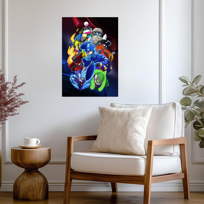 Mega Man Poster | Robot Masters on a Purple Background - Video Games Poster