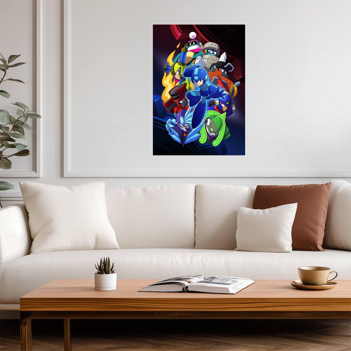 Mega Man Poster | Robot Masters on a Purple Background - Video Games Poster