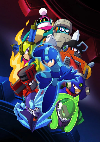 Mega Man Poster | Robot Masters on a Purple Background - Video Games Poster