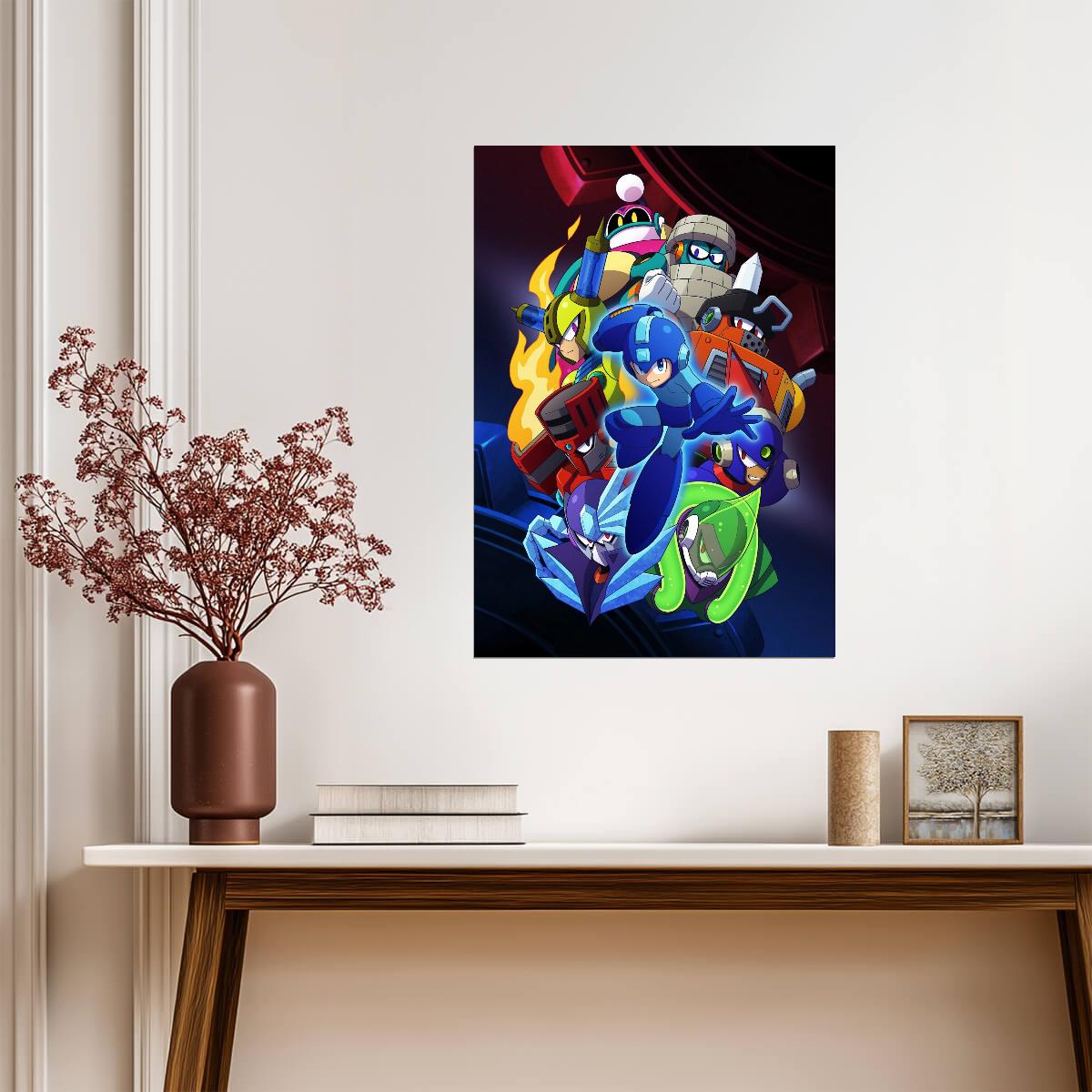 Mega Man Poster | Robot Masters on a Purple Background - Video Games Poster