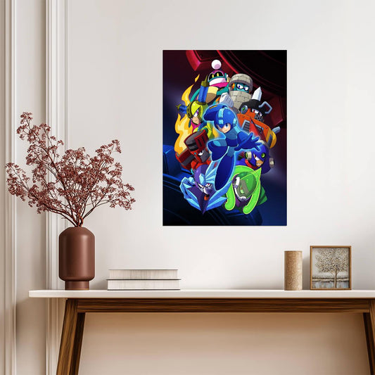 Mega Man Poster | Robot Masters on a Purple Background - Video Games Poster