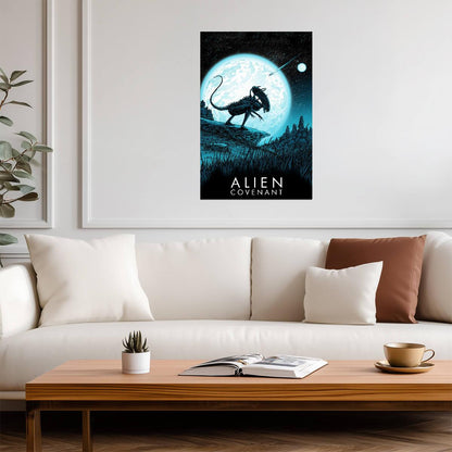Alien Covenant Movie Poster | Xenomorph Under a Full Moon | Blue Illustration - Movies & TV Poster