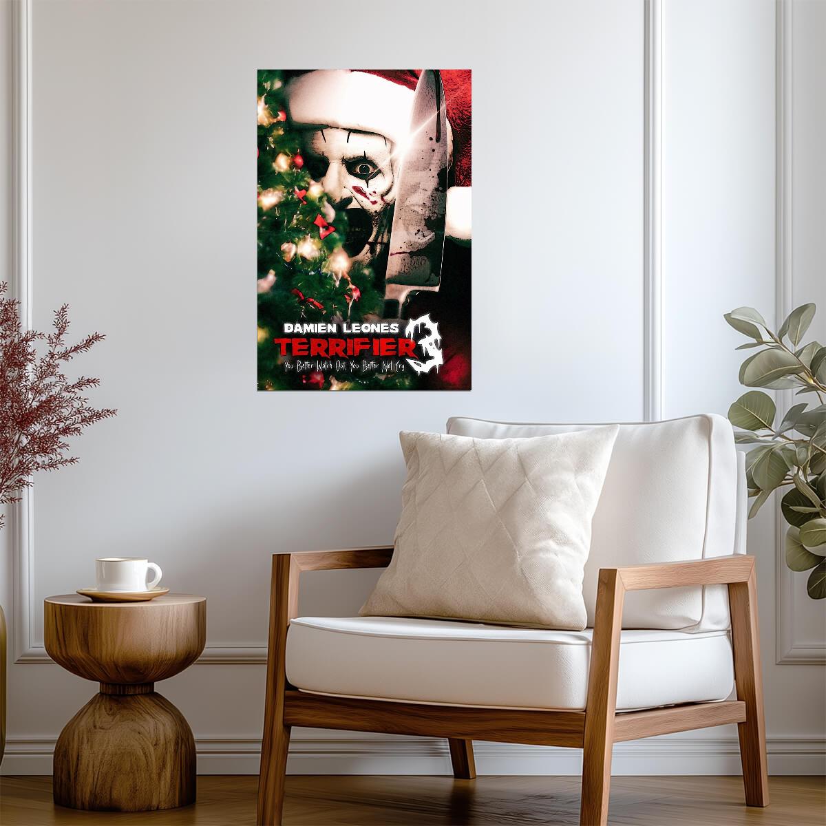 Terrifier 3 Movie Poster | Art the Clown Beside a Christmas Tree - Movies & TV Poster