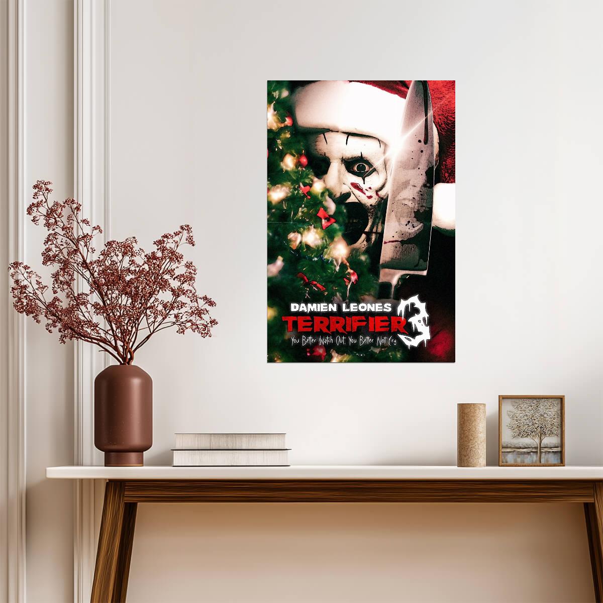 Terrifier 3 Movie Poster | Art the Clown Beside a Christmas Tree - Movies & TV Poster