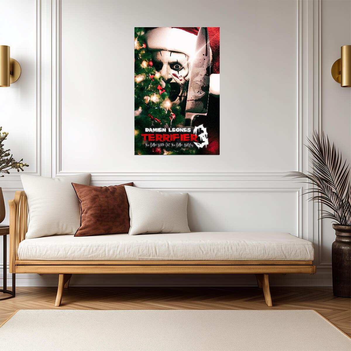 Terrifier 3 Movie Poster | Art the Clown Beside a Christmas Tree - Movies & TV Poster