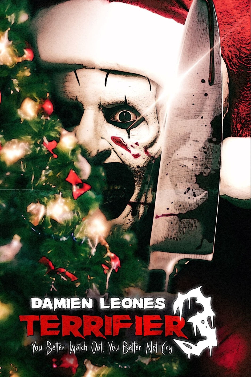 Terrifier 3 Movie Poster | Art the Clown Beside a Christmas Tree - Movies & TV Poster