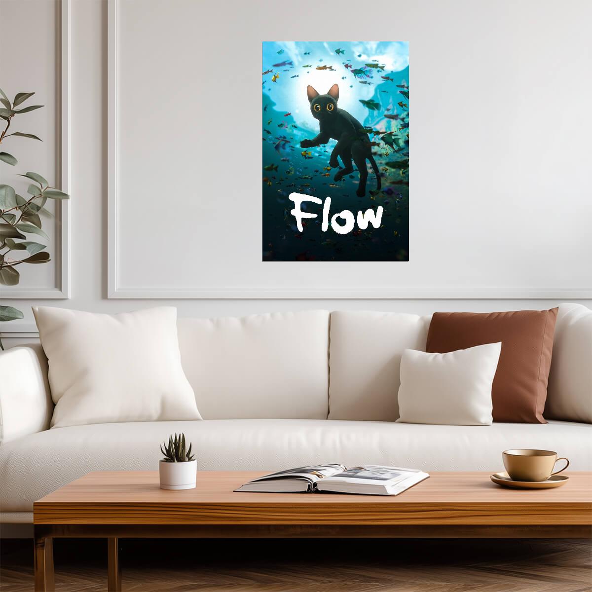 Flow 2024 Movie Poster | Black Cat Underwater - Movies & TV Poster