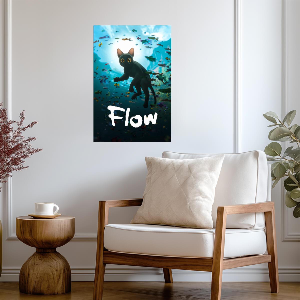 Flow 2024 Movie Poster | Black Cat Underwater - Movies & TV Poster