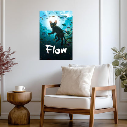 Flow 2024 Movie Poster | Black Cat Underwater - Movies & TV Poster