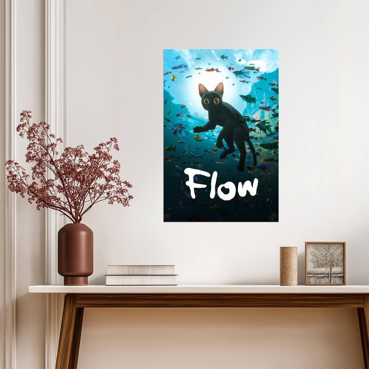 Flow 2024 Movie Poster | Black Cat Underwater - Movies & TV Poster