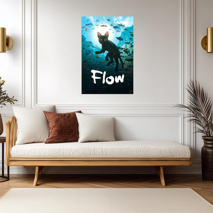 Flow 2024 Movie Poster | Black Cat Underwater - Movies & TV Poster