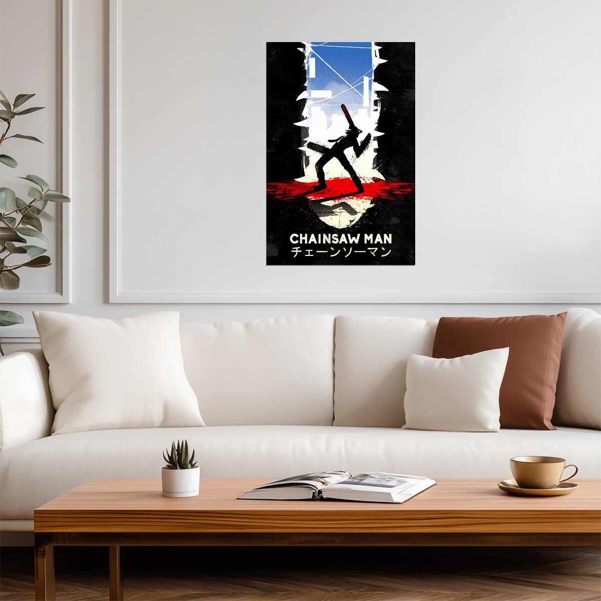 Chainsaw Man Anime Poster | Red and Black Silhouette - Anime Poster