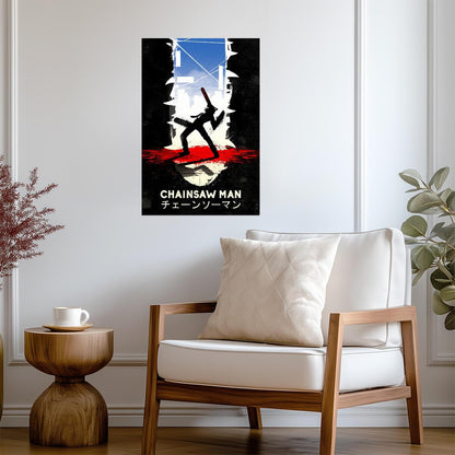 Chainsaw Man Anime Poster | Red and Black Silhouette - Anime Poster