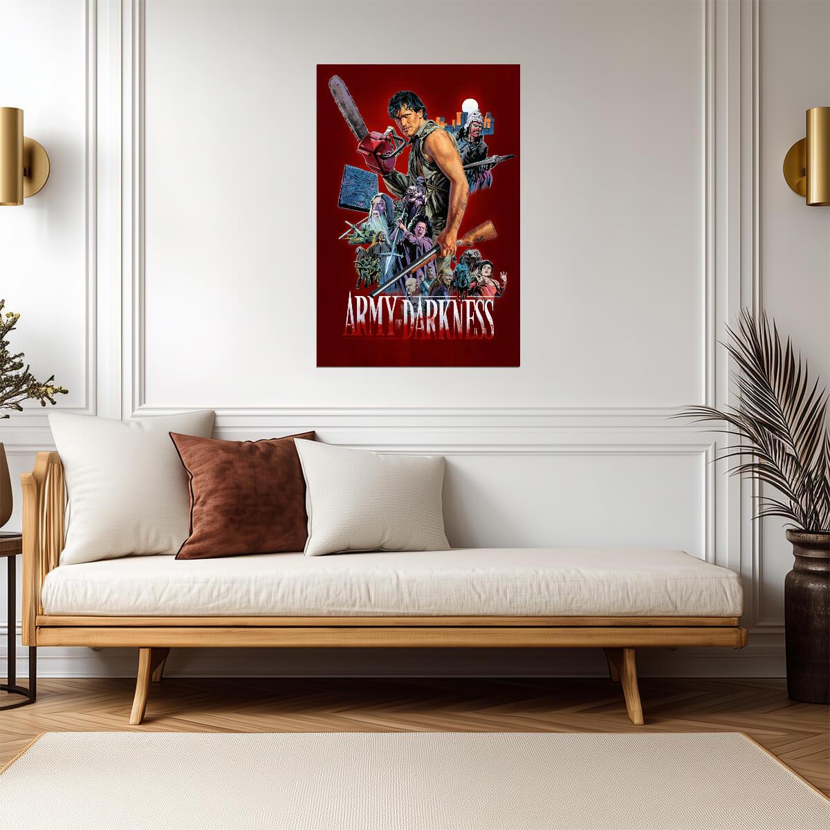 Army of Darkness Movie Poster | Ash with a Chainsaw and Cast Collage - Movies & TV Poster
