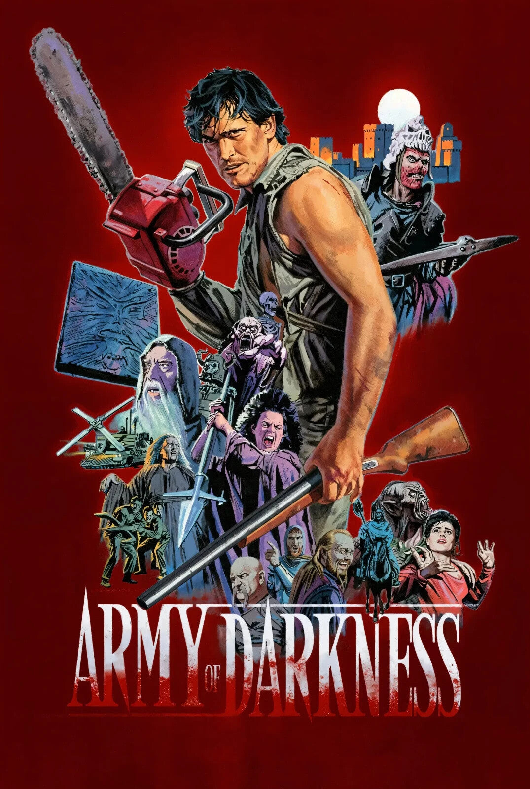Army of Darkness Movie Poster | Ash with a Chainsaw and Cast Collage - Movies & TV Poster