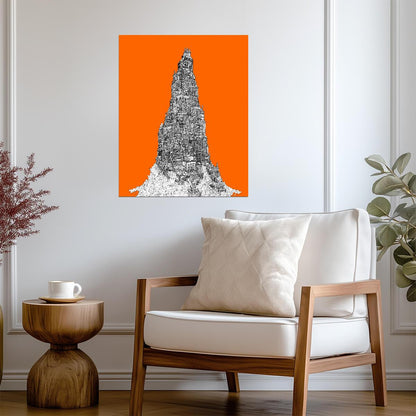 Stacked City Buildings Poster | Orange Architectural Illustration - Graphic & Art Poster