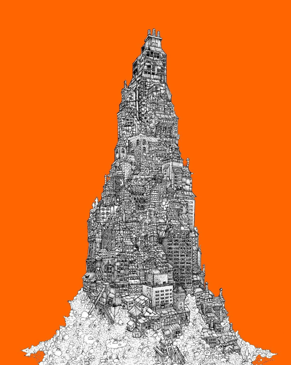 Stacked City Buildings Poster | Orange Architectural Illustration - Graphic & Art Poster