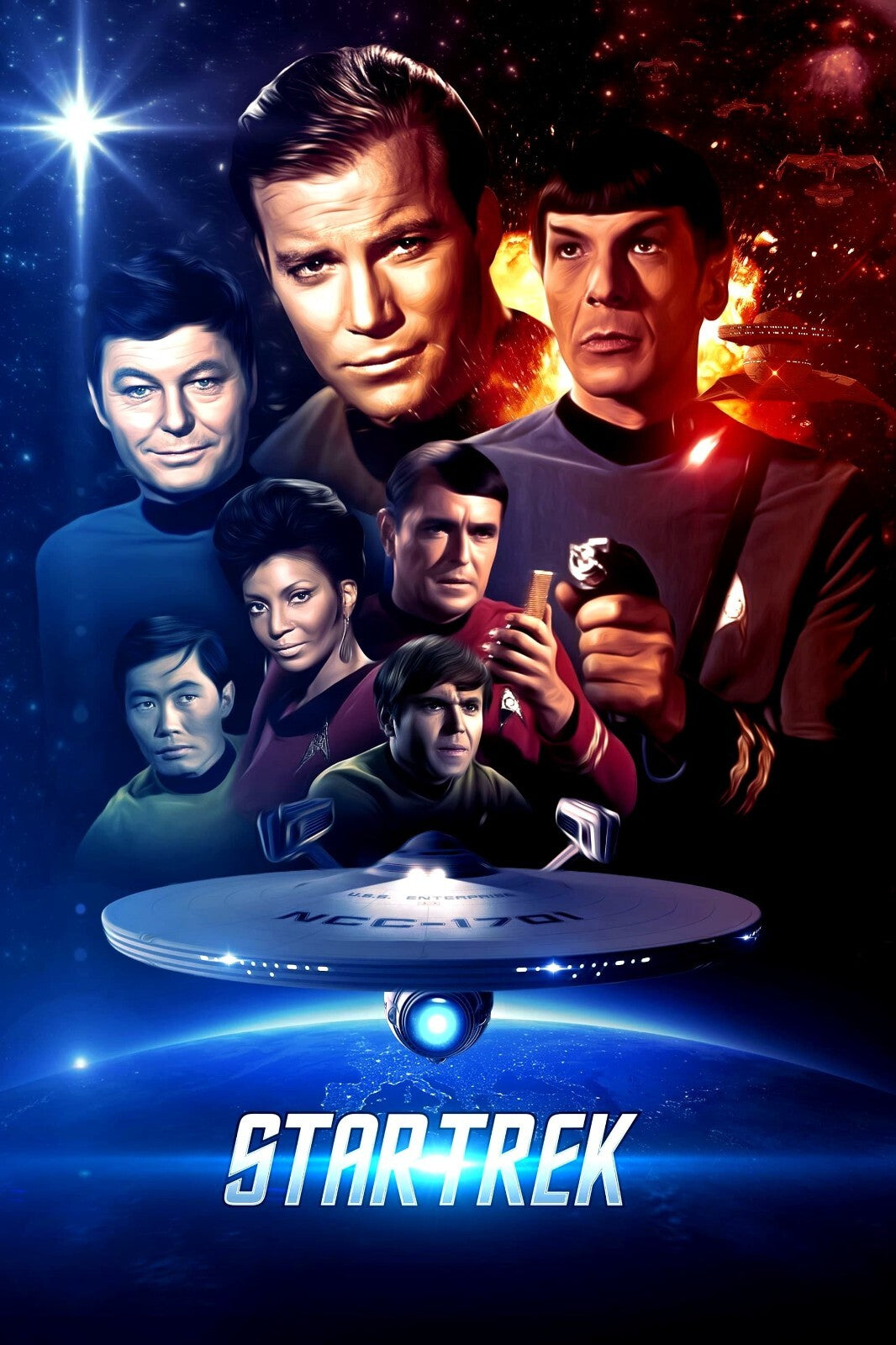 Star Trek The Original Series TV Series Poster | Captain Kirk and Spock Cast Montage - Movies & TV Poster