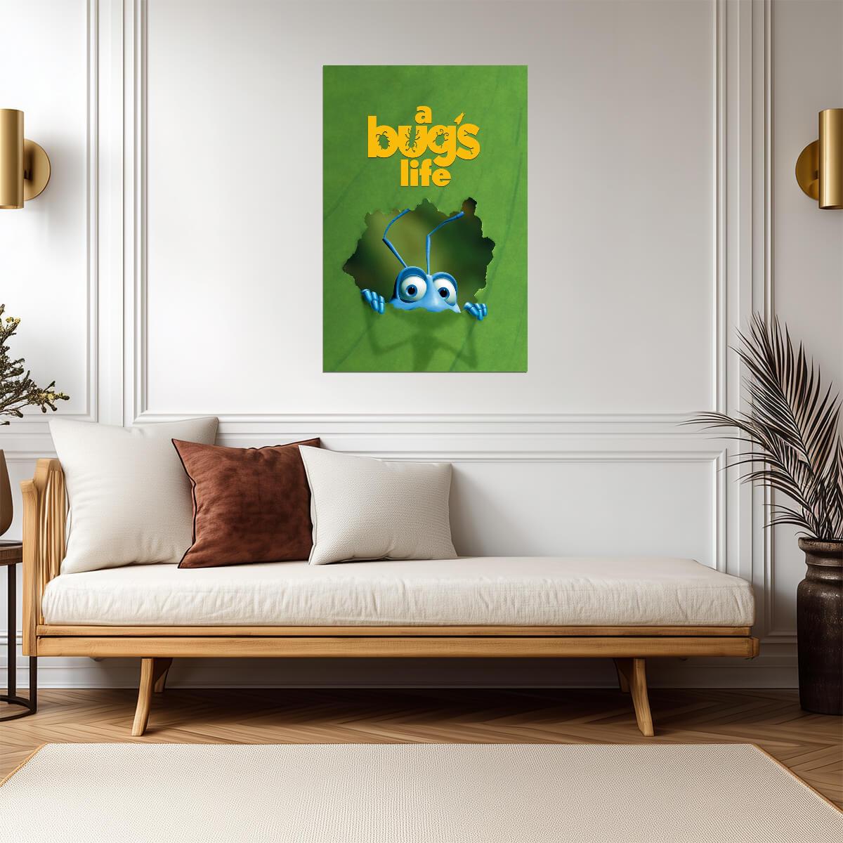 A Bug's Life Flik Poster | Ant Peeking Through a Leaf - Movies & TV Poster