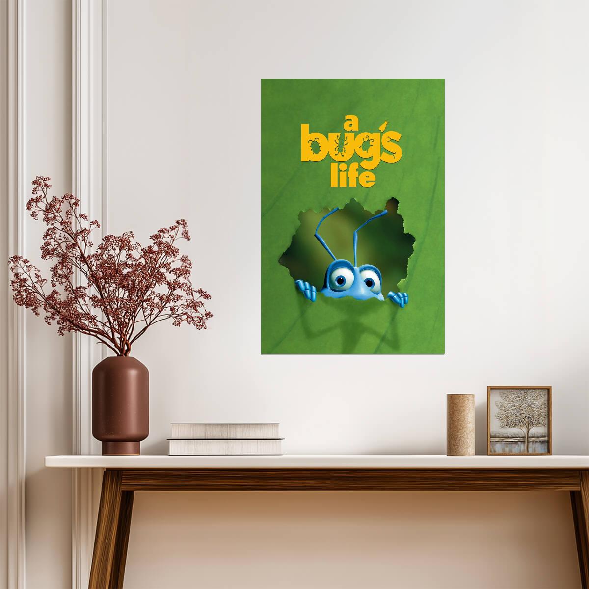 A Bug's Life Flik Poster | Ant Peeking Through a Leaf - Movies & TV Poster