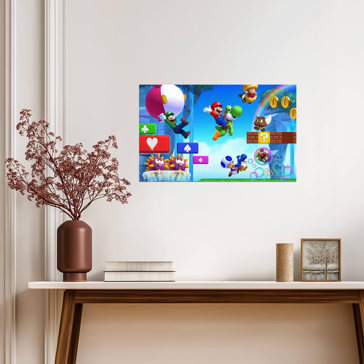 New Super Mario Bros. U Poster | Mario, Luigi and Yoshi in the Mushroom Kingdom - Video Games Poster