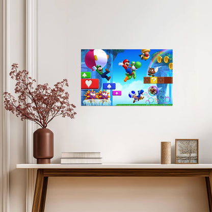 New Super Mario Bros. U Poster | Mario, Luigi and Yoshi in the Mushroom Kingdom - Video Games Poster