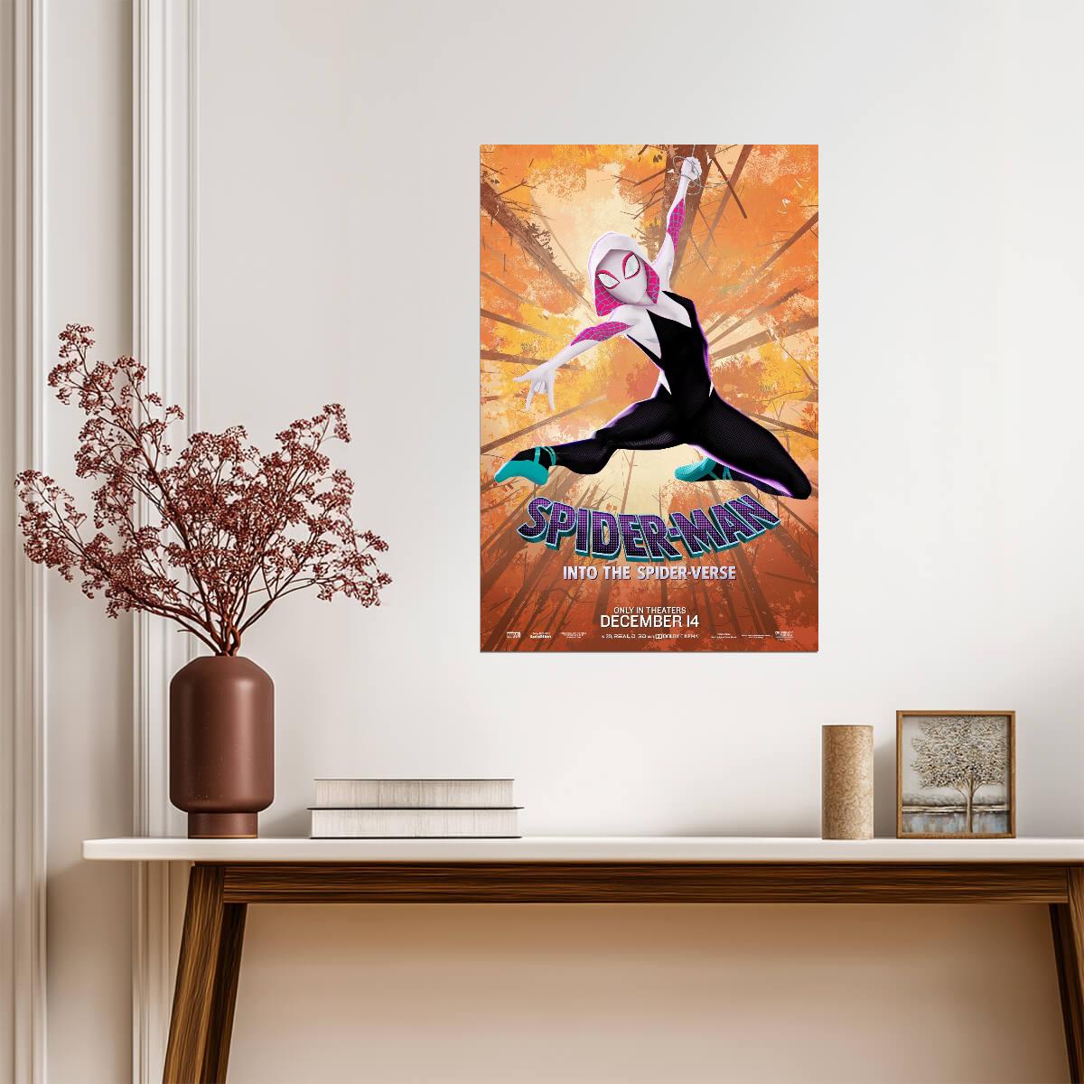 Spider-Man Into the Spider-Verse Movie Poster | Spider-Gwen against the Orange City - Movies & TV Poster